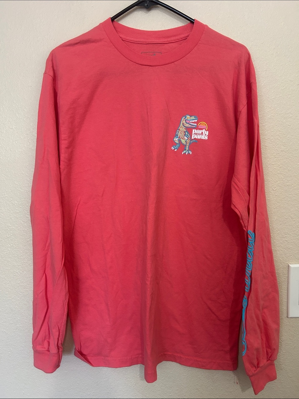 Party Pants Men's Long Sleeve Graphic Tee - Coral Red